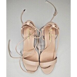 Lulus Neutral Wrap Nude Lace Up Gladiator Block Heel Sandals Heels 9 EUC